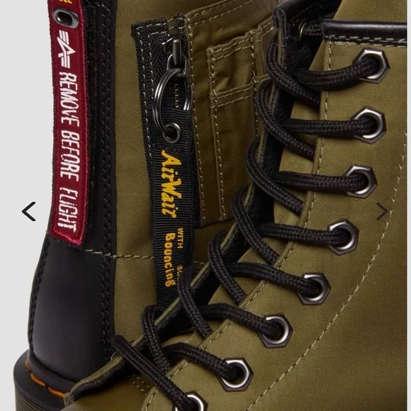 1460 Ben Alpha Industries Nylon/Leather Olive Lace Up Boots - Picture 5 of 12